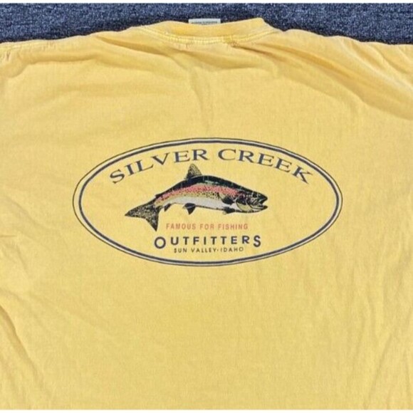 VTG Anvil Silver Creek Shirt Mens Large Yellow Short Sleeve Crew Ohio Fishing - Picture 1 of 12